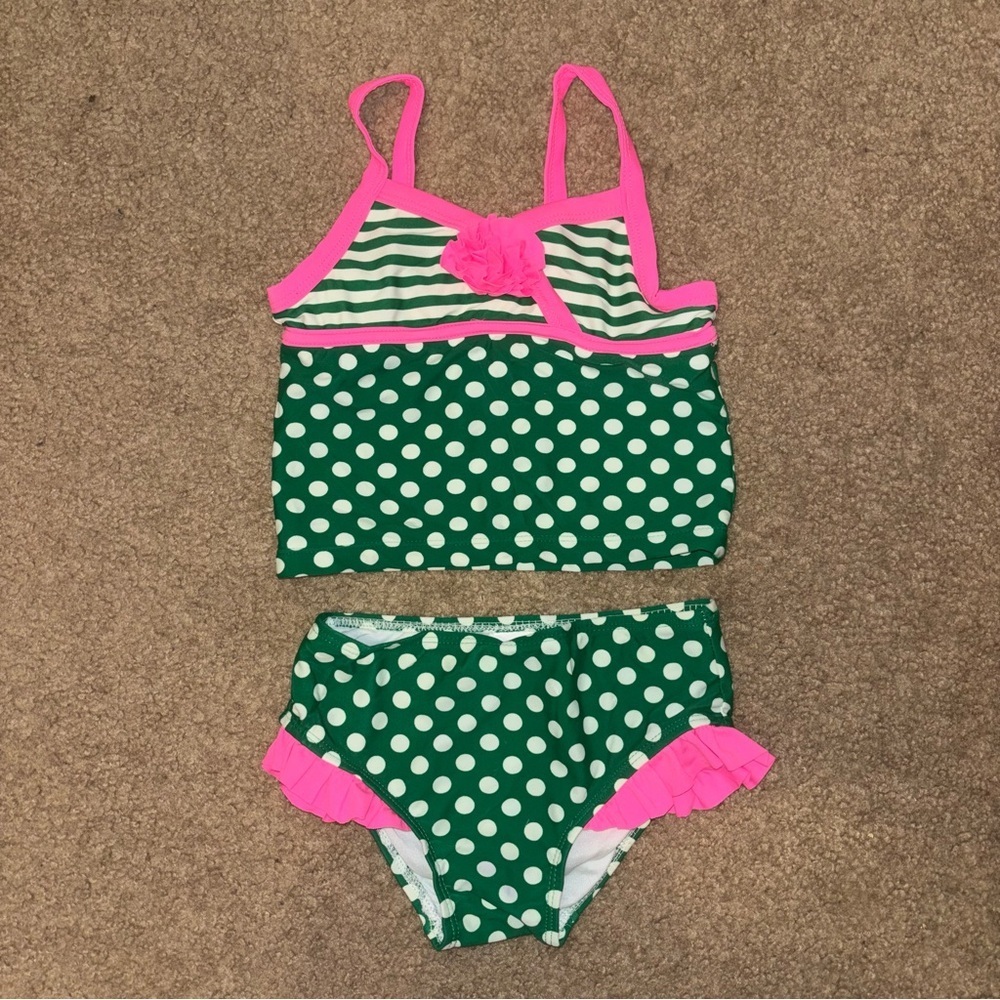 Circo Green Polka Dot Tankini with Pink Trim